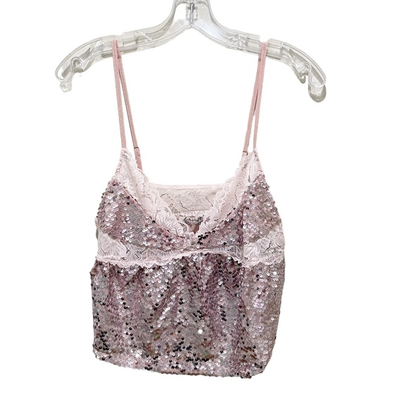 New Free People Right Rhythm Sequin Cami Champagne Pink Size Medium - Picture 7 of 10